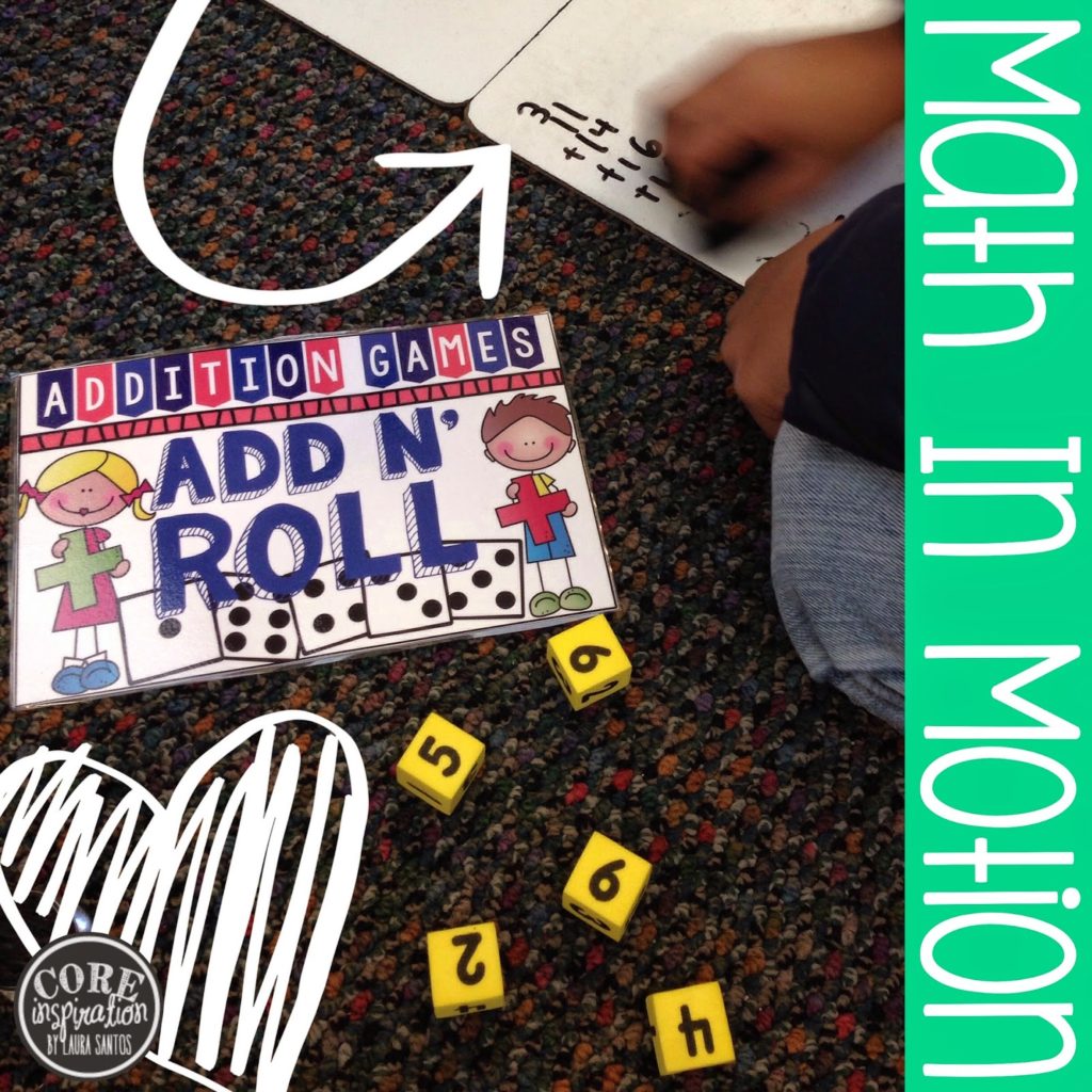 Math In Motion Add N'Roll game card and dice. 
