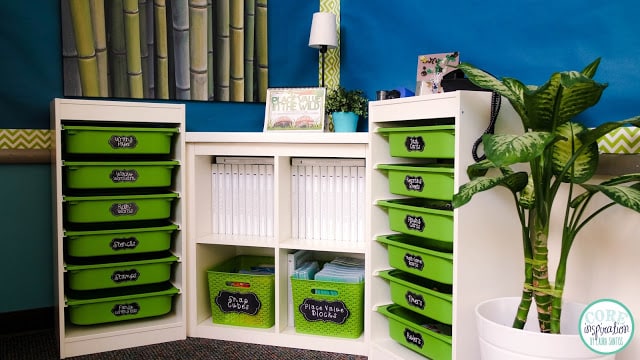Core Inspiration math and word work station for center and game storage.