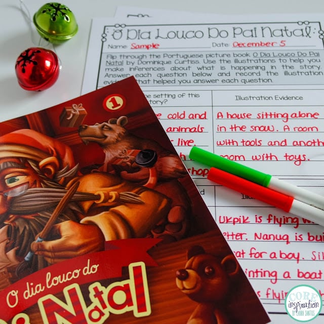 Question sheet for making inferences about the book O dia louco do Pia Natal.