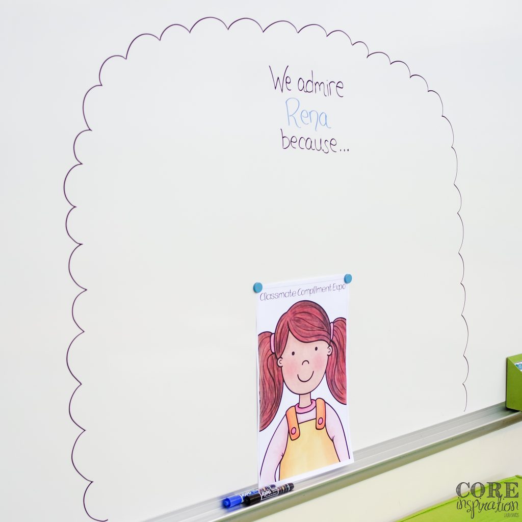 To set up your back to school compliment expo, find an open space on your whiteboard and grab a variety of whiteboard markers - Expo Ink Indicator Markers are one of our class favorites. 