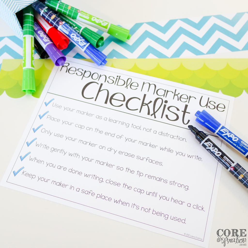 Expo ink Indicator markers are perfect for teaching students about responsible marker use. This checklist can help emphasize responsible marker use expectations. 