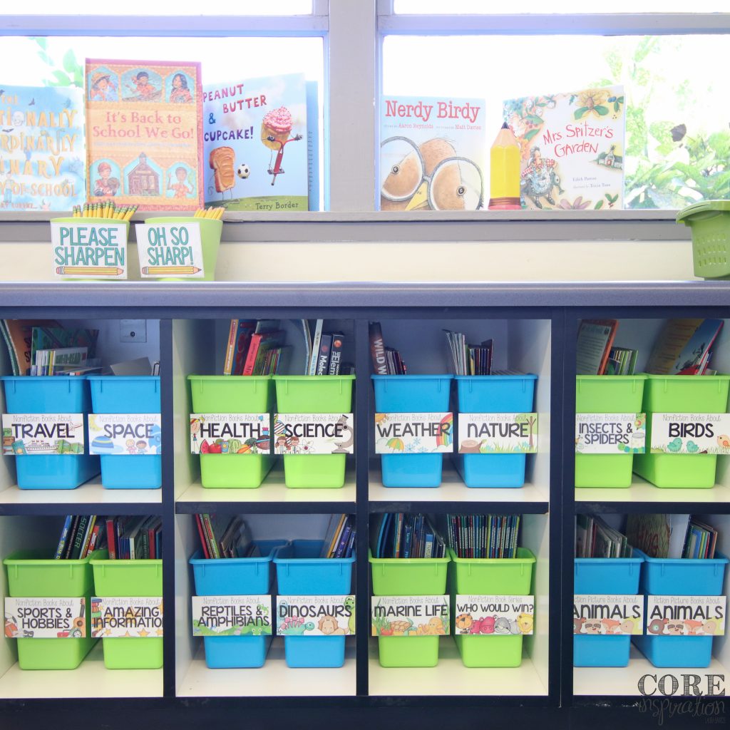 Really Good Stuff book and magazine bins are perfect for storing picture books in your classroom library
