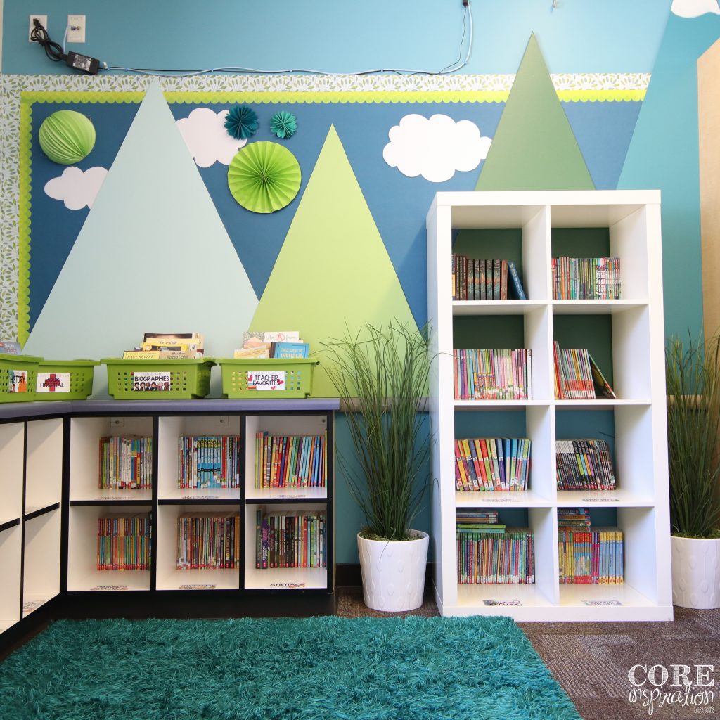 Core Inspiration Third Grade Classroom Library Corner - shelves against walls