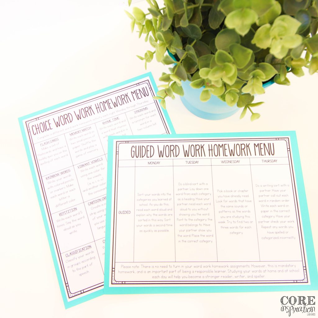 Words Their Way activities homework printable and editable homework choice menu for words their way