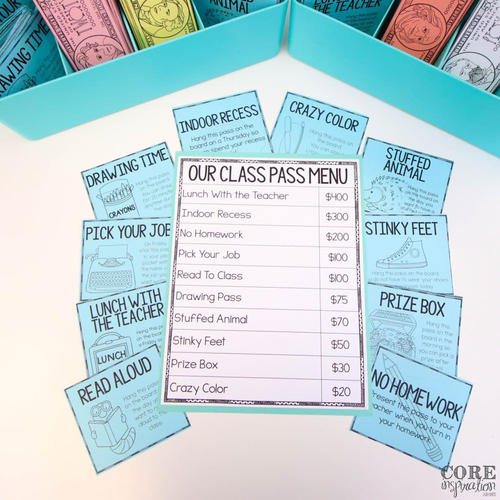 Our class pass collection and the menu of how much each pass costs. This menu makes our class shop run efficiently.