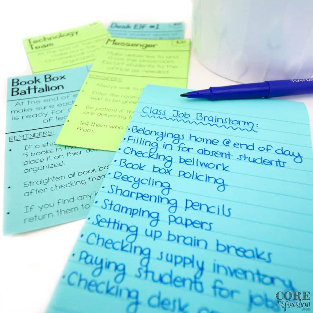 When it comes to brainstorming which class jobs you'll need to make your school day run smoothly, make a list of the tedious tasks that are important for a smooth-running classroom, but take away from your planning and grading time. These are perfect jobs for your students, and they'll love having a meaningful roll in the classroom.