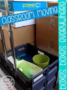 classroom supplies packed in boxes