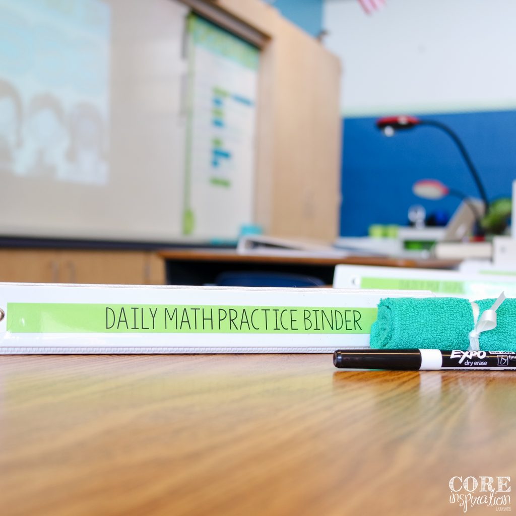 Number of the day binder supplies on student desk