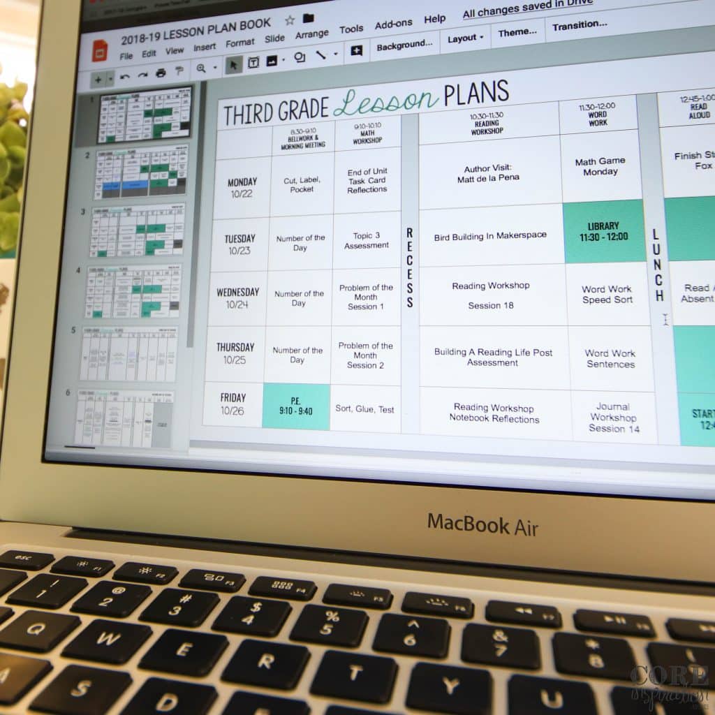 Core Inspiration Digital Lesson Plan Book Paperless Planner Shown on laptop computer screen