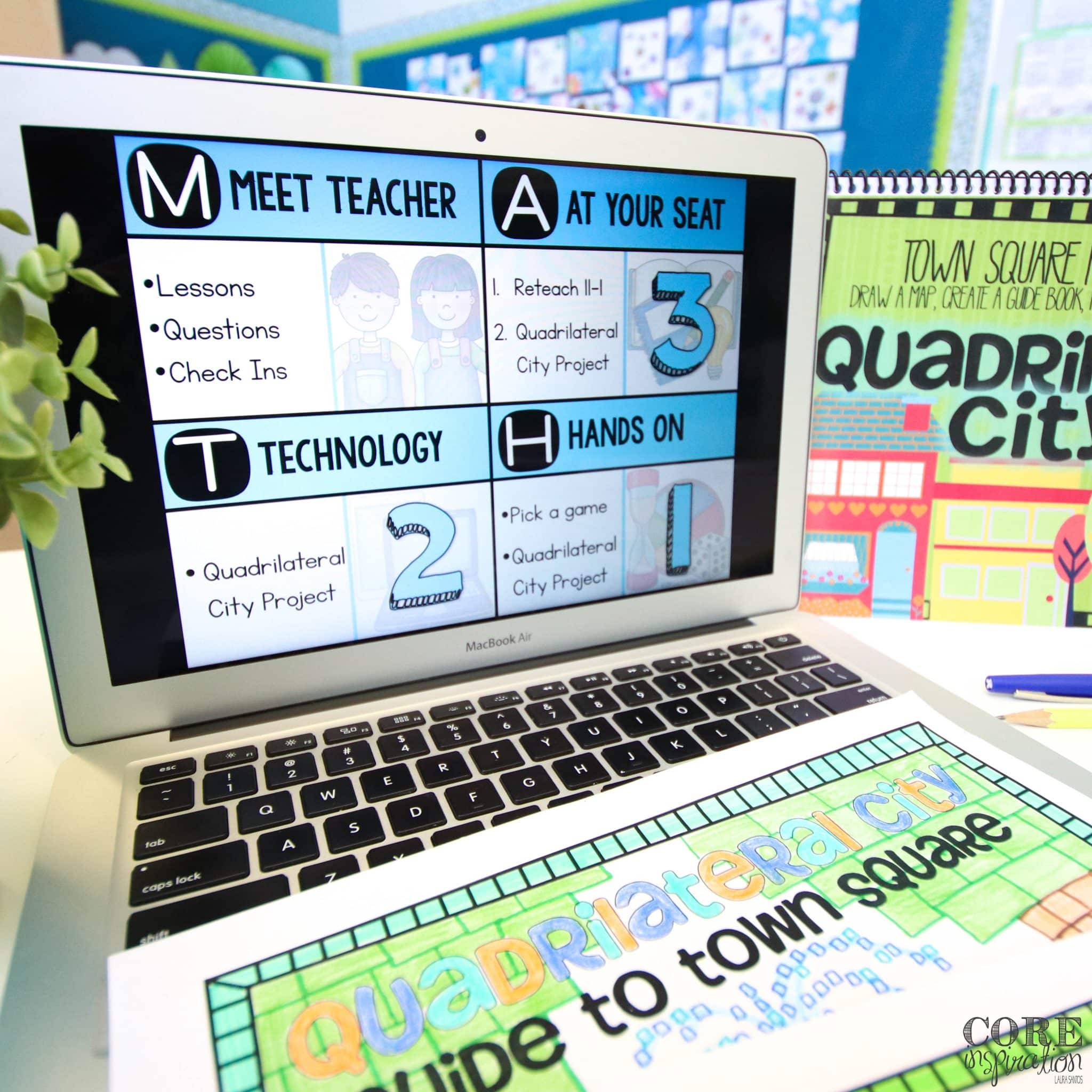 Core Inspiration's math workshop digital rotation board displaying project based learning as an option for each math workshop rotation.