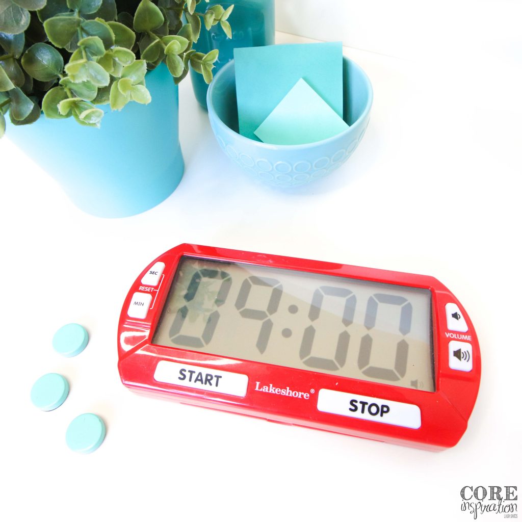 Classroom timer showing 9 minute limit for mini lesson. 