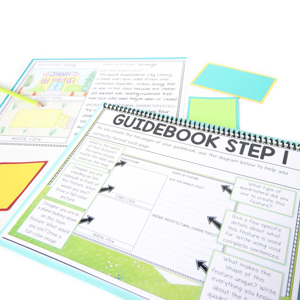 Core Inspiration's Quadrilateral City sample geometry project showing detailed visual instructions that boost student independence. 