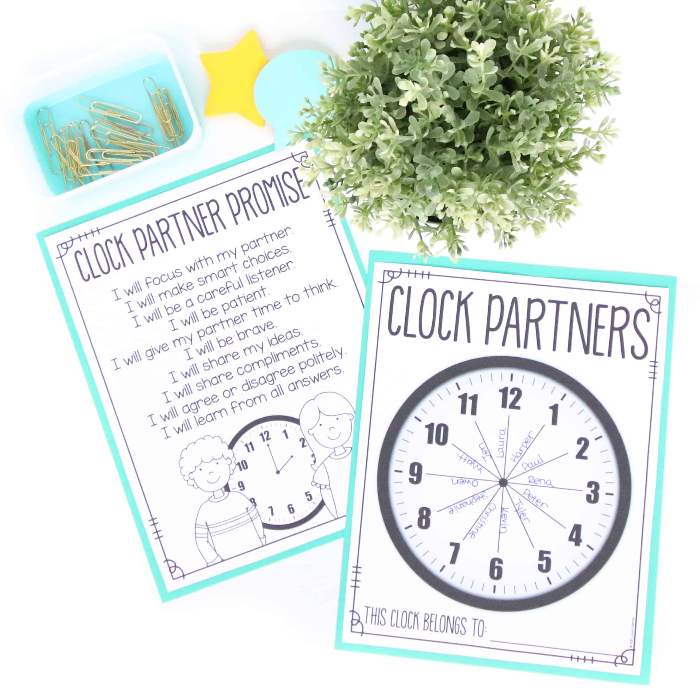 Clock Partner Think Pair Share Management Tool for Elementary Teachers